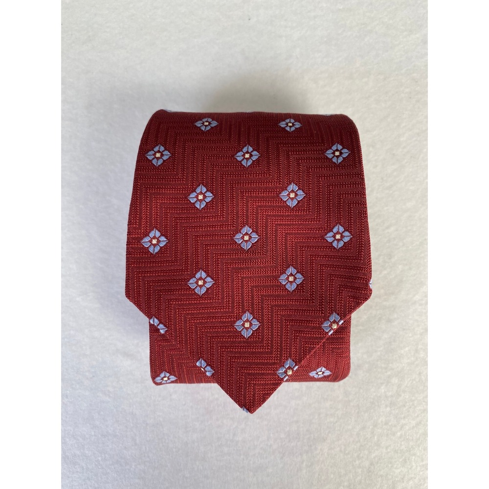 John W. Nordstrom Mens Silk Tie Burgundy Red Geometric Diamond Floral USA Made